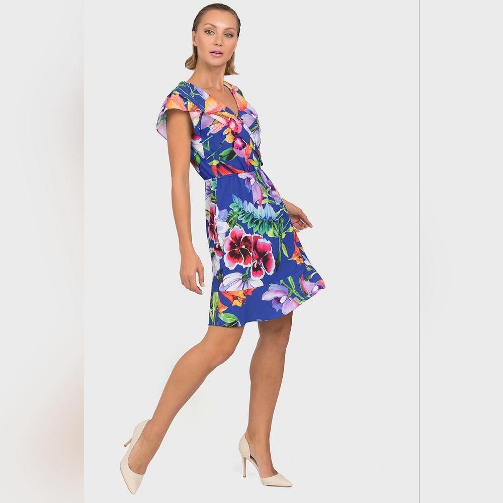 Joseph Ribkoff Blue Floral /Multi Dress Style 192673 Size Us 8